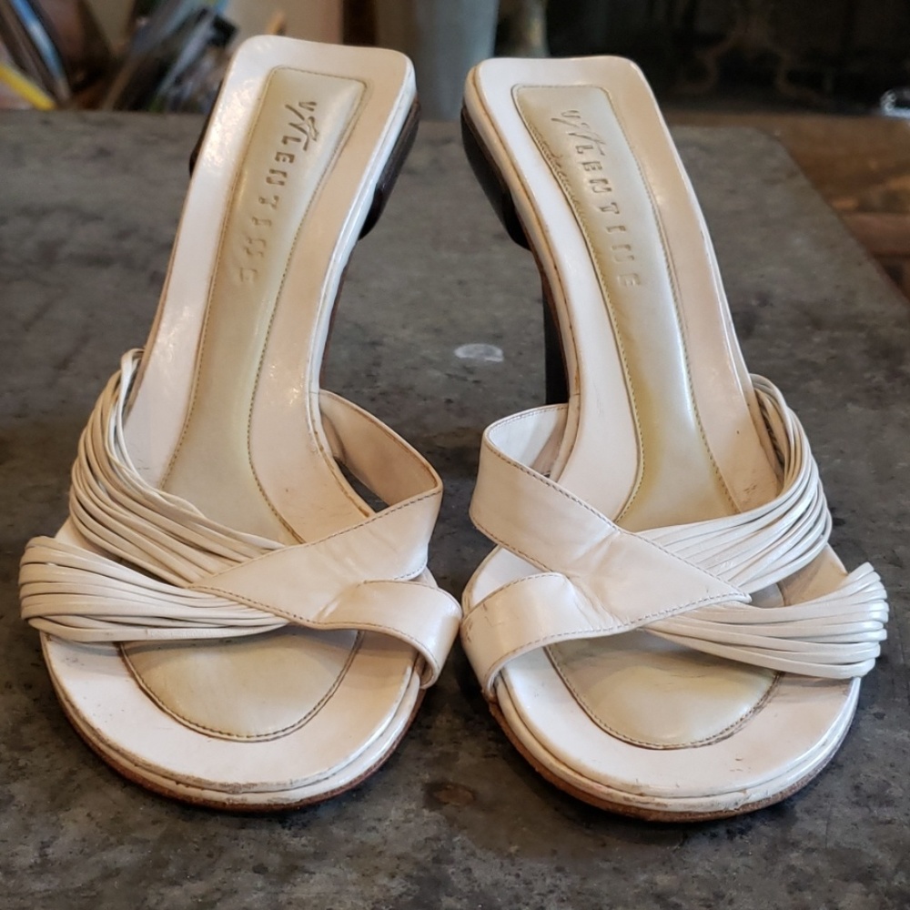 White strappy high heel sandals
